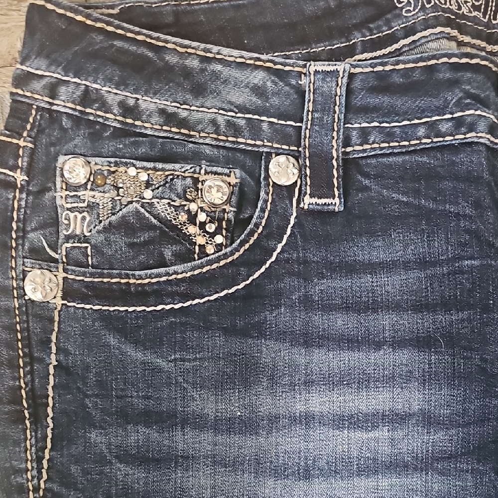 Miss Me Dark Blue Boot Cut Jeans with Silver Accents - Picture 7 of 10
